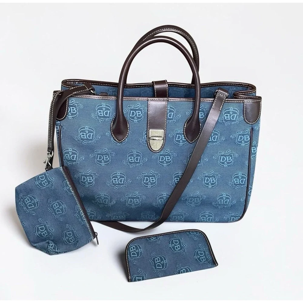 Vintage Blue Denim Monogram Dooney & Bourke Denim Satchel Bag